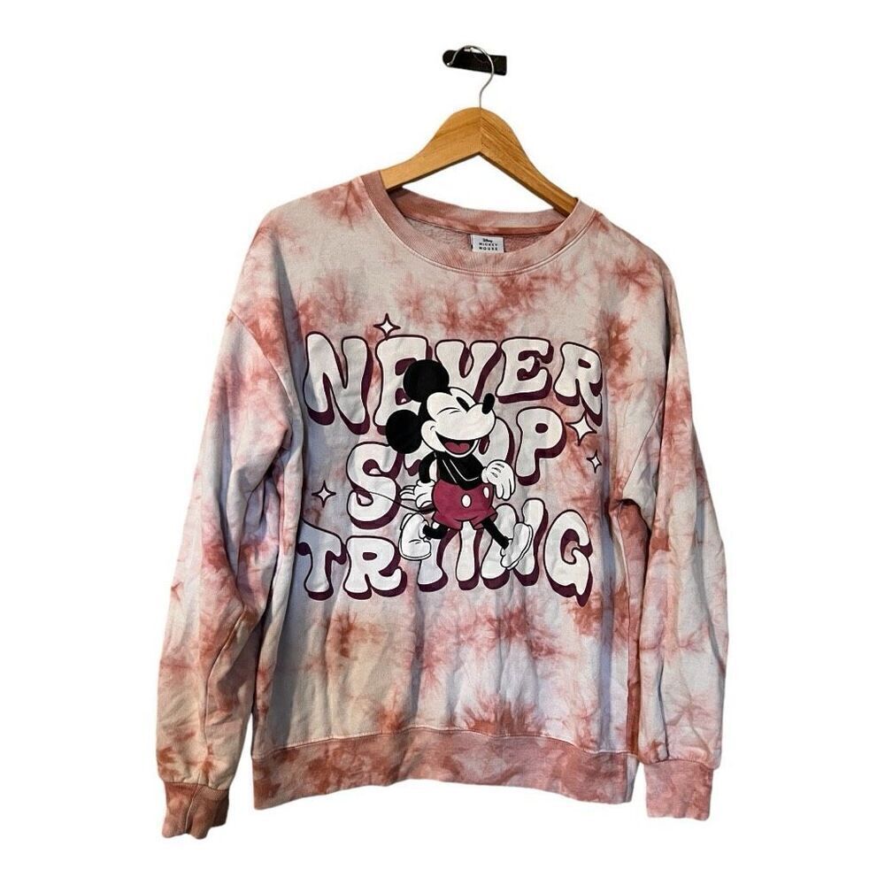 Disney Women's M Mickey Mouse Crewneck Sweatshirt Red Tie Dye Casual Lounge